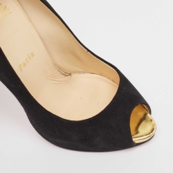 Pre Owned Christian Louboutin Black Suede Open Lips Pumps Size 38