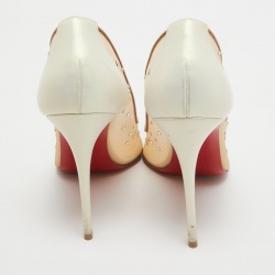 Pre Owned Christian Louboutin Beige/Iridescent Mesh and Leather Follies Strass Pumps Size 38.5