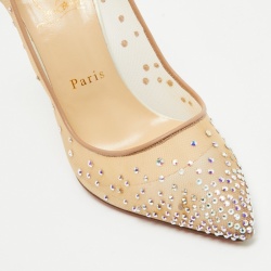 Pre Owned Christian Louboutin Beige/Iridescent Mesh and Leather Follies Strass Pumps Size 38.5