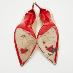 Pre Owned Christian Louboutin Beige/Iridescent Mesh and Leather Follies Strass Pumps Size 38.5