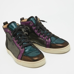 Christian Louboutin Multicolor Suede Colorblock Pattern High Top Sneakers Size 42