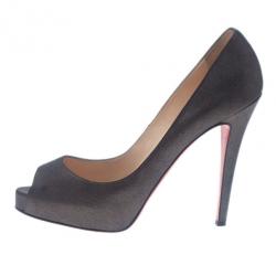Pre Owned Christian Louboutin Black Metallic Leather Very Prive Pumps Size 37.5