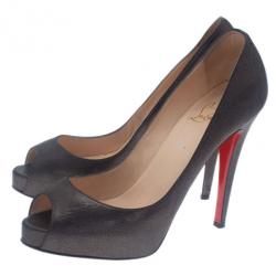Pre Owned Christian Louboutin Black Metallic Leather Very Prive Pumps Size 37.5