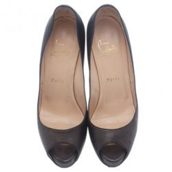 Pre Owned Christian Louboutin Black Metallic Leather Very Prive Pumps Size 37.5