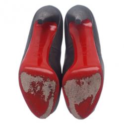 Pre Owned Christian Louboutin Black Metallic Leather Very Prive Pumps Size 37.5