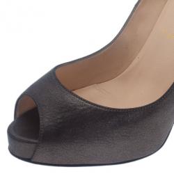 Pre Owned Christian Louboutin Black Metallic Leather Very Prive Pumps Size 37.5