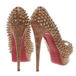 Pre Owned Christian Louboutin Cork Lady Peep Toe Spike Pumps Size 38