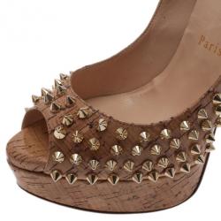 Pre Owned Christian Louboutin Cork Lady Peep Toe Spike Pumps Size 38