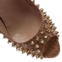Pre Owned Christian Louboutin Cork Lady Peep Toe Spike Pumps Size 38