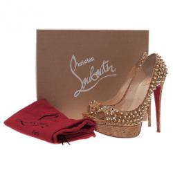 Pre Owned Christian Louboutin Cork Lady Peep Toe Spike Pumps Size 38