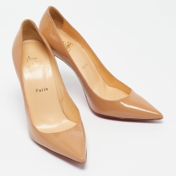 Pre Owned Christian Louboutin Beige Patent Leather Kate Pumps Size 39.5