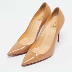 Pre Owned Christian Louboutin Beige Patent Leather Kate Pumps Size 39.5
