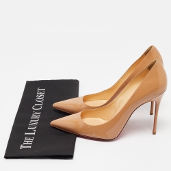Pre Owned Christian Louboutin Beige Patent Leather Kate Pumps Size 39.5