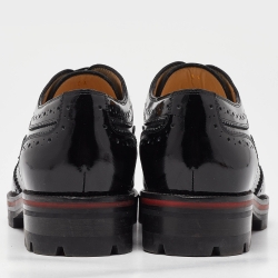 Pre Owned Christian Louboutin Black Brogue Patent Leather Charletta Lace Up Oxfords Size 38