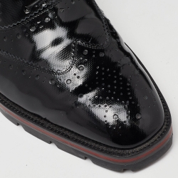 Pre Owned Christian Louboutin Black Brogue Patent Leather Charletta Lace Up Oxfords Size 38