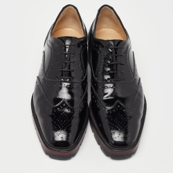 Pre Owned Christian Louboutin Black Brogue Patent Leather Charletta Lace Up Oxfords Size 38
