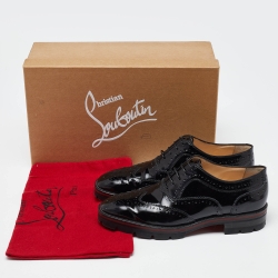 Pre Owned Christian Louboutin Black Brogue Patent Leather Charletta Lace Up Oxfords Size 38