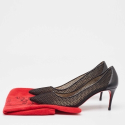 Pre Owned Christian Louboutin Black Mesh and Leather Saramor Maille Pumps Size 38
