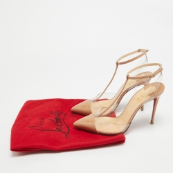Pre Owned Christian Louboutin Beige Patent Leather and PVC Nosy Pumps Size 39