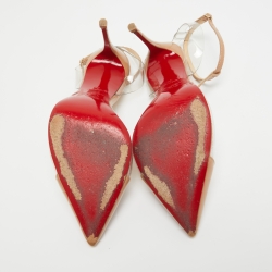 Pre Owned Christian Louboutin Beige Patent Leather and PVC Nosy Pumps Size 39