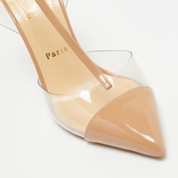 Pre Owned Christian Louboutin Beige Patent Leather and PVC Nosy Pumps Size 39