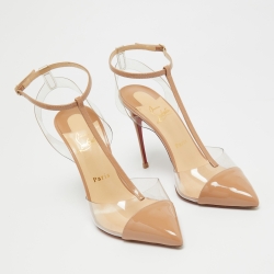 Pre Owned Christian Louboutin Beige Patent Leather and PVC Nosy Pumps Size 39
