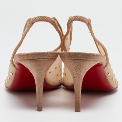Pre Owned Christian Louboutin Beige Mesh Follies Strass Slingback Pumps Size 37.5
