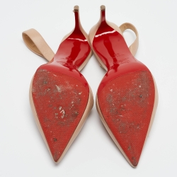 Pre Owned Christian Louboutin Beige Leather Actina 85 Slingback Pumps Size 36