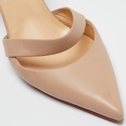 Pre Owned Christian Louboutin Beige Leather Actina 85 Slingback Pumps Size 36