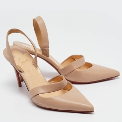 Pre Owned Christian Louboutin Beige Leather Actina 85 Slingback Pumps Size 36