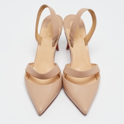 Pre Owned Christian Louboutin Beige Leather Actina 85 Slingback Pumps Size 36