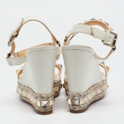 Pre Owned Christian Louboutin White Leather Cataconico Wedge Sandals Size 35