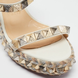 Pre Owned Christian Louboutin White Leather Cataconico Wedge Sandals Size 35