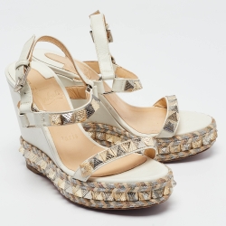 Pre Owned Christian Louboutin White Leather Cataconico Wedge Sandals Size 35