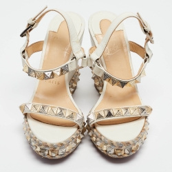 Pre Owned Christian Louboutin White Leather Cataconico Wedge Sandals Size 35