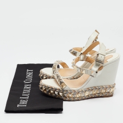 Pre Owned Christian Louboutin White Leather Cataconico Wedge Sandals Size 35