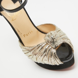 مملوكة مسبقًا Christian Louboutin Gold/Black Suede and Leather Ankle Strap Louboutin Pumps Size 34