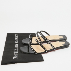 Christian Louboutin Black Suede Crystal Embellished Flat Slides Size 37.5