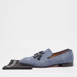 Pre Owned Christian Louboutin Blue Danim Dandelion Tassel Loafers Size 43