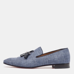 Pre Owned Christian Louboutin Blue Danim Dandelion Tassel Loafers Size 43