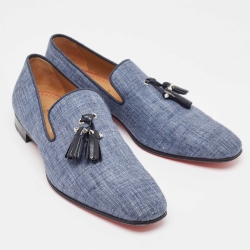 Pre Owned Christian Louboutin Blue Danim Dandelion Tassel Loafers Size 43
