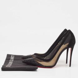 Pre Owned Christian Louboutin Black Mesh and Suede Galativi Strass Pumps Size 39.5