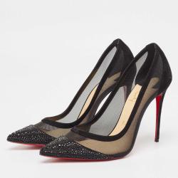 Pre Owned Christian Louboutin Black Mesh and Suede Galativi Strass Pumps Size 39.5
