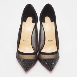Pre Owned Christian Louboutin Black Mesh and Suede Galativi Strass Pumps Size 39.5
