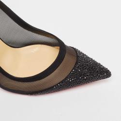 Pre Owned Christian Louboutin Black Mesh and Suede Galativi Strass Pumps Size 39.5