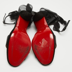 Pre Owned Christian Louboutin Black Patent Leather and Fabric Jacqueline Sandals Size 39