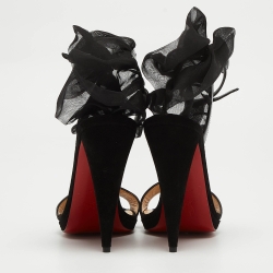 Pre Owned Christian Louboutin Black Patent Leather and Fabric Jacqueline Sandals Size 39