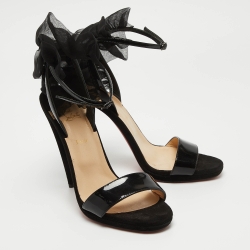 Pre Owned Christian Louboutin Black Patent Leather and Fabric Jacqueline Sandals Size 39