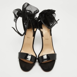 Pre Owned Christian Louboutin Black Patent Leather and Fabric Jacqueline Sandals Size 39