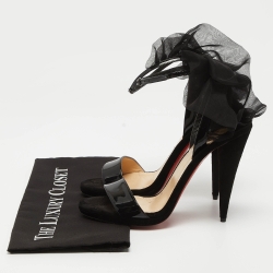 Pre Owned Christian Louboutin Black Patent Leather and Fabric Jacqueline Sandals Size 39
